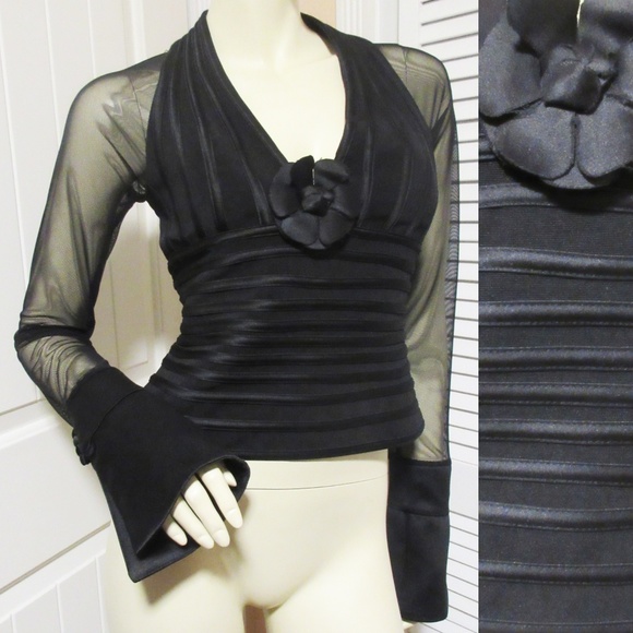 JS Collections Black Sheer Mesh Evening Top Cocktail Party Whimsigoth Goth Glam - Picture 1 of 8
